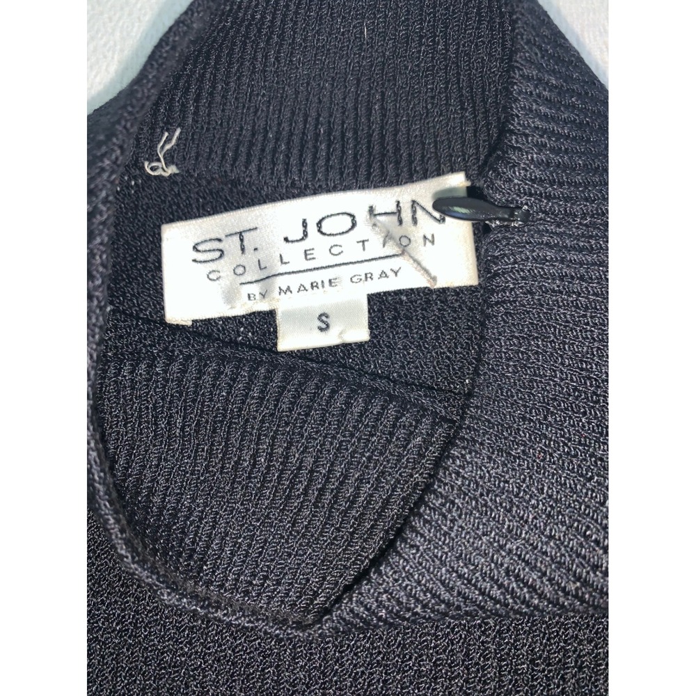 St John Collection Marie Gray Black Fringe Mock Neck Knit Sweater Small - Picture 4 of 9